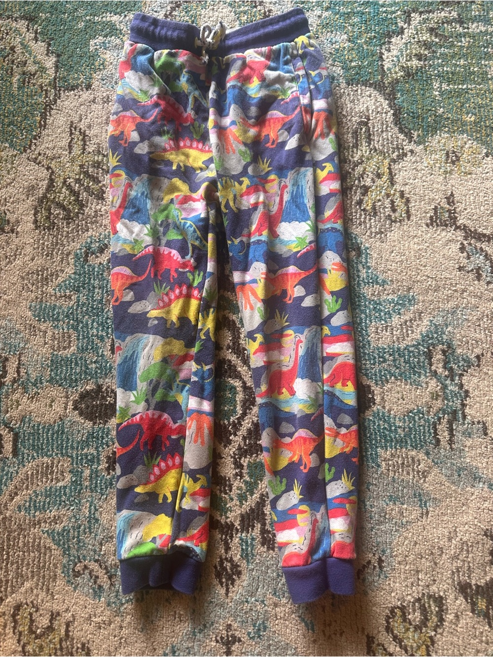 Mini Boden Multicolor Dinosaur Print Joggers - Blue Base
